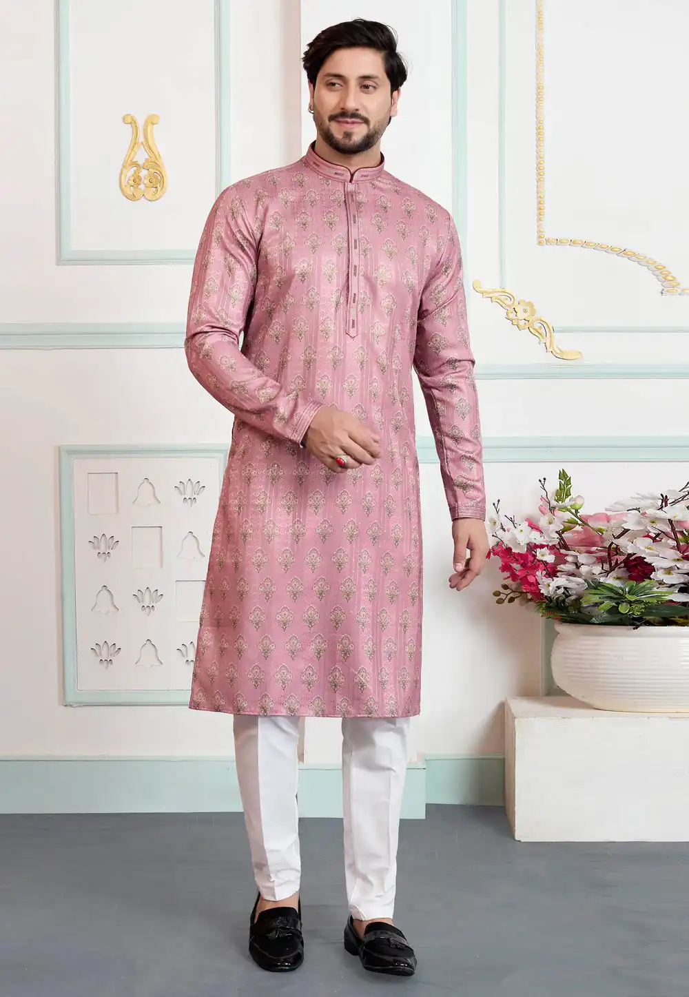 Pink Art Silk Kurta Pajama 323409