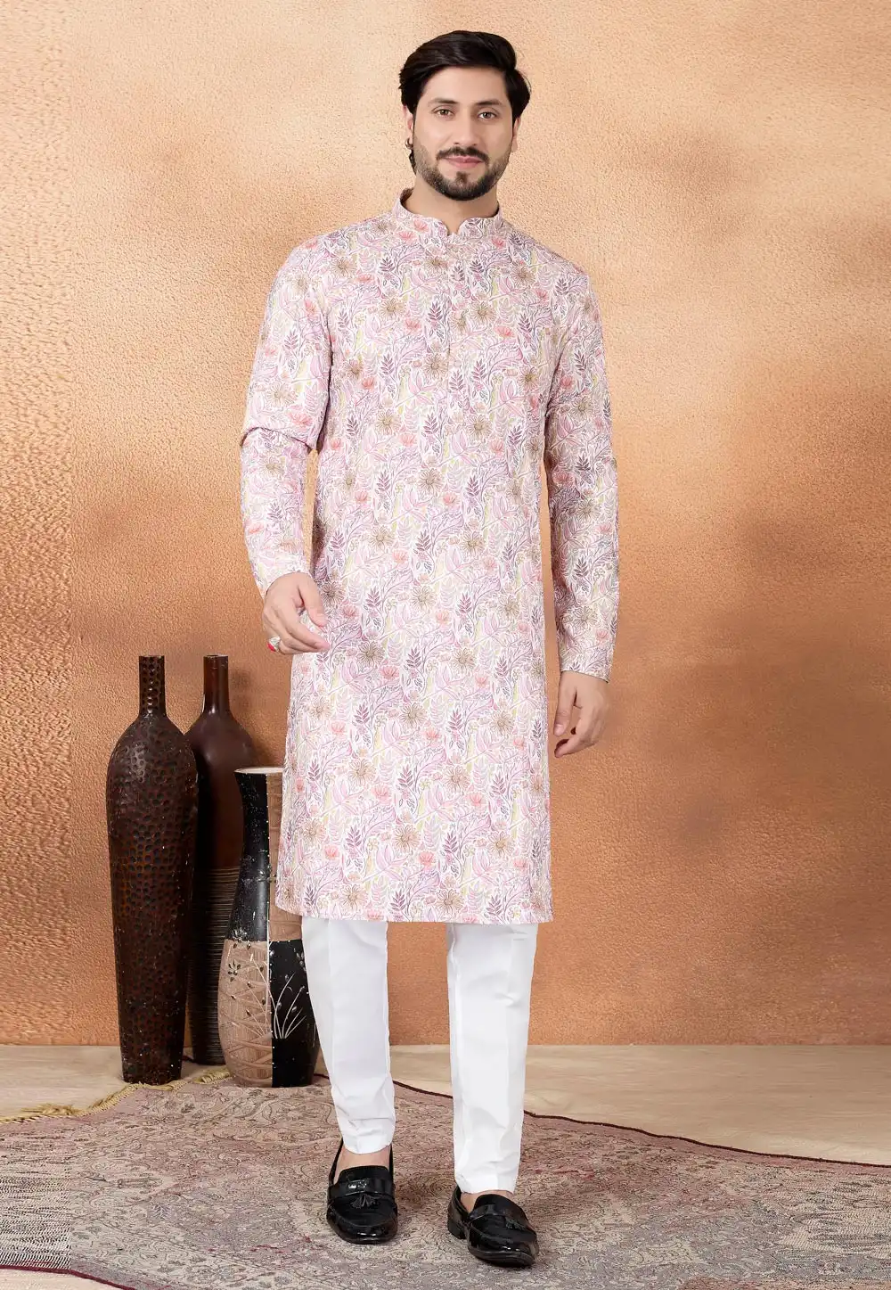 Pink Art Silk Kurta Pajama 323413