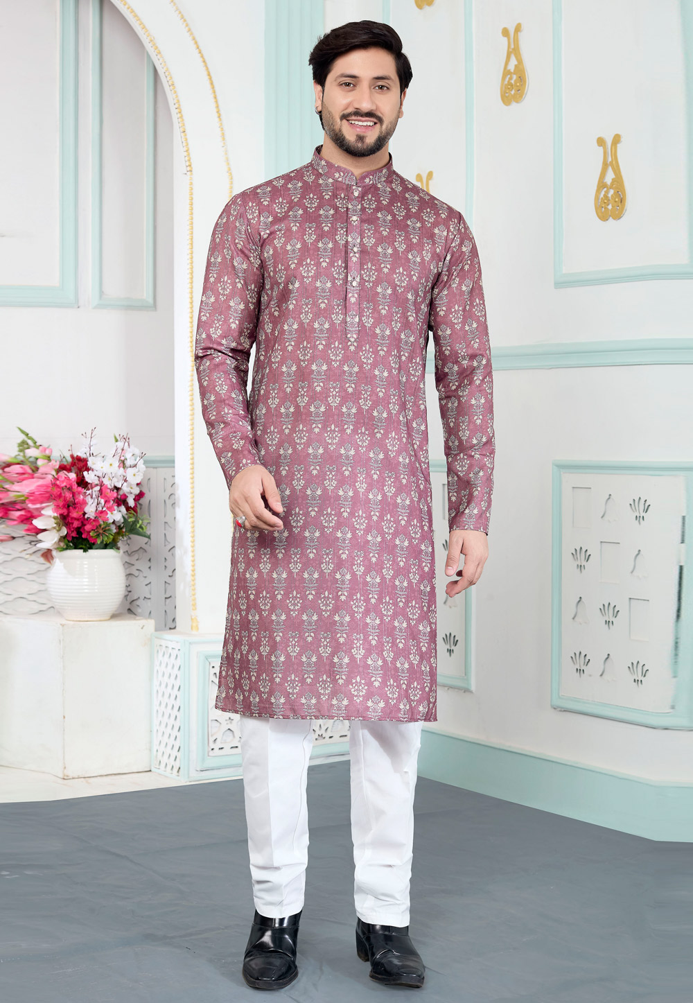 Pink Art Silk Kurta Pajama 323420