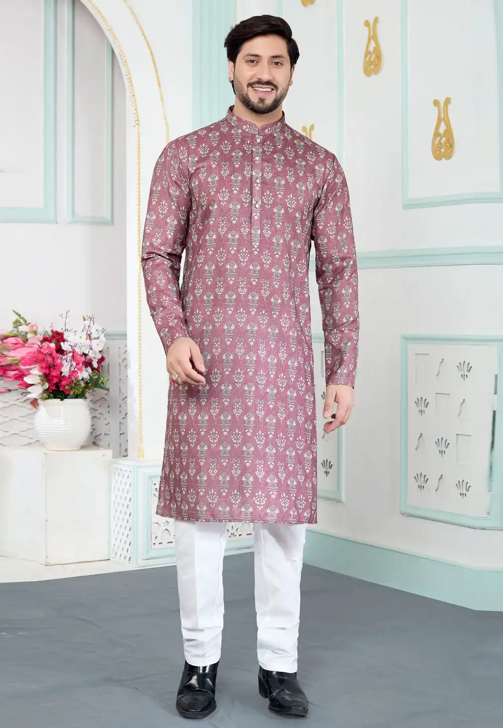 Pink Art Silk Kurta Pajama 323420