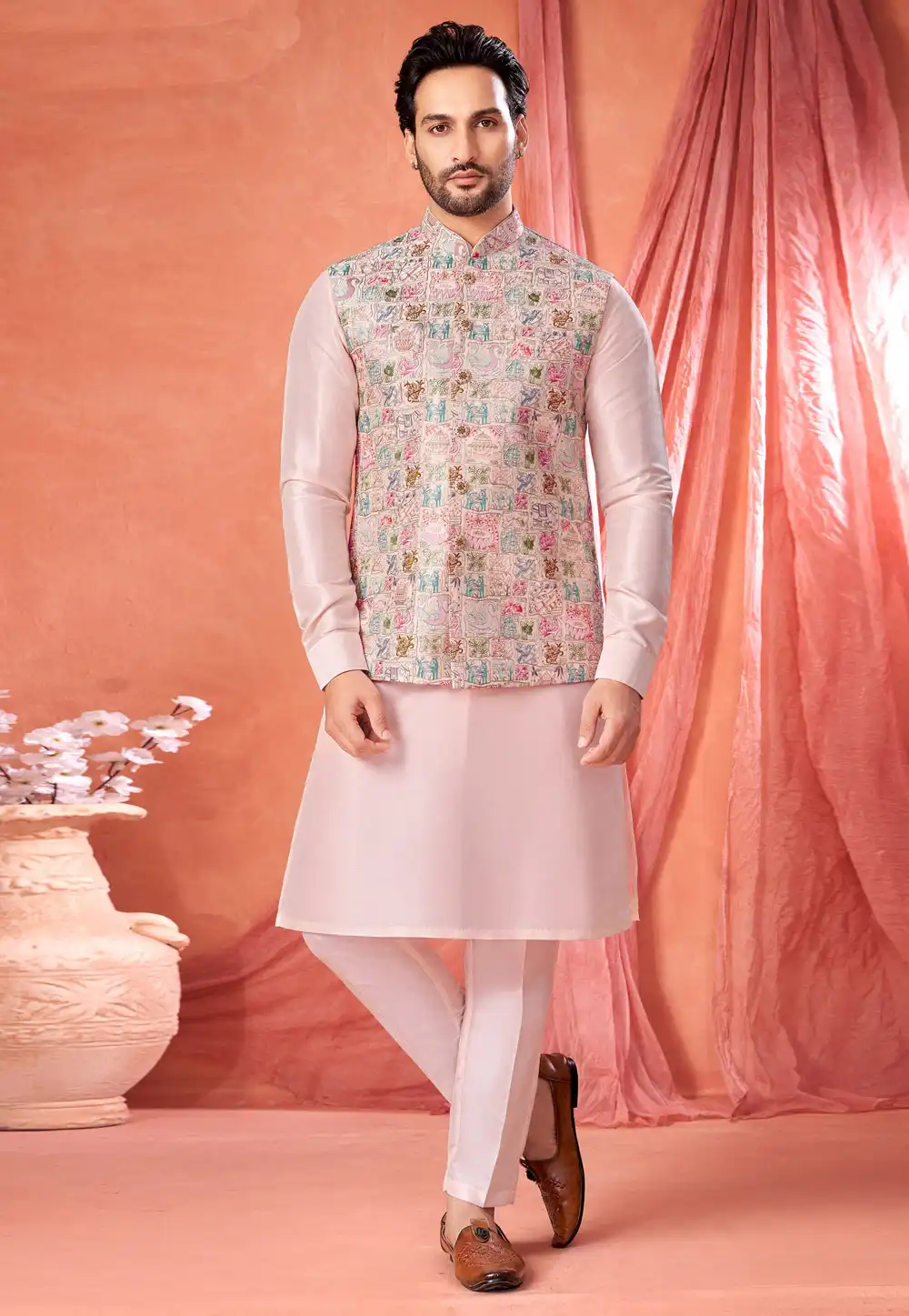 Pink Art Silk Kurta Pajama With Jacket 322327