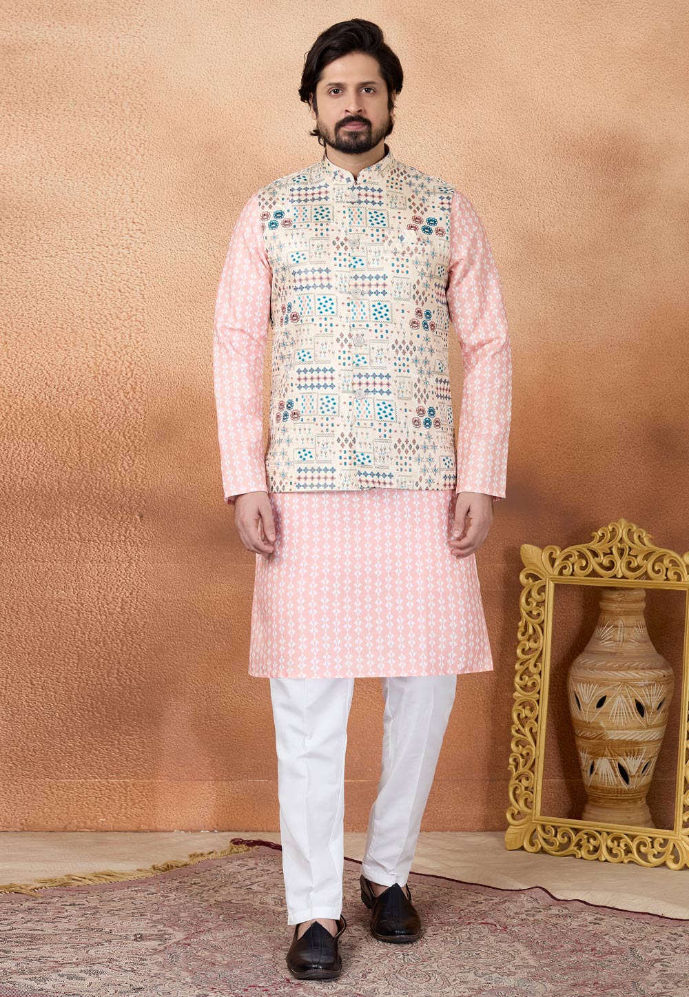 Pink Art Silk Kurta Pajama With Jacket 327069