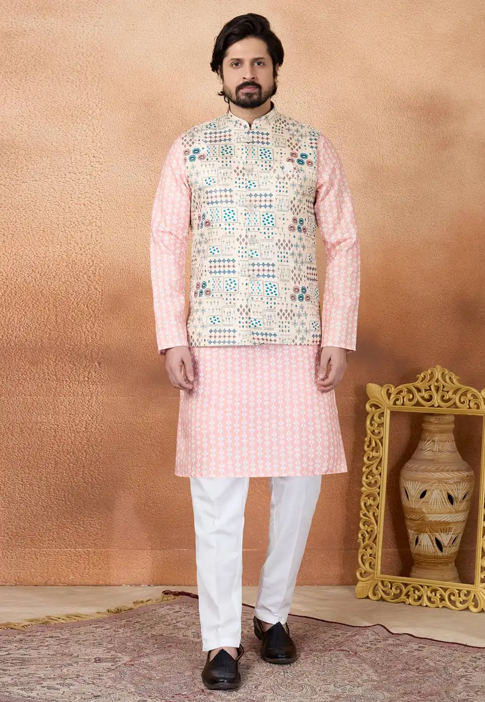 Pink Art Silk Kurta Pajama With Jacket 327069