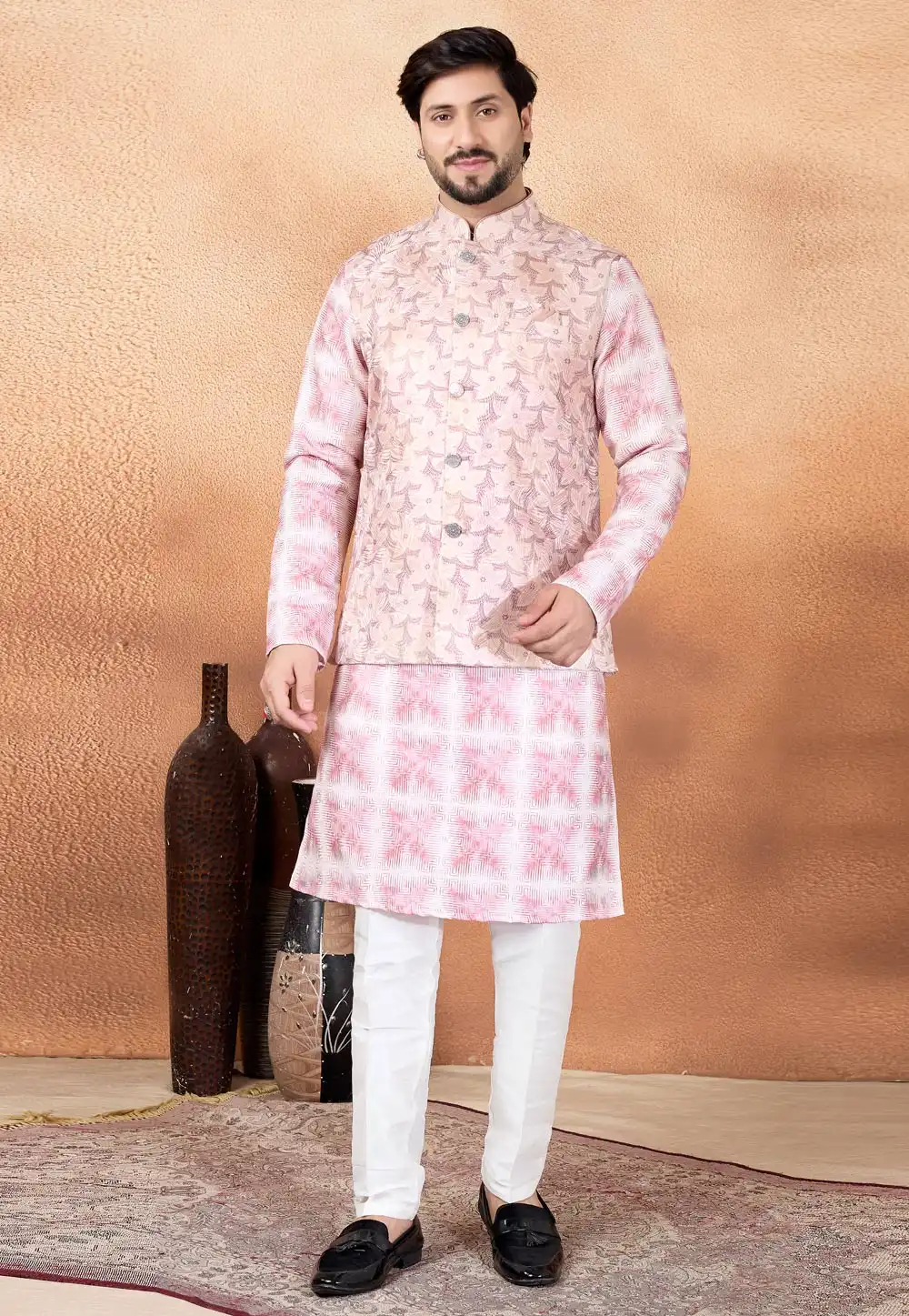 Pink Art Silk Kurta Pajama With Jacket 327073