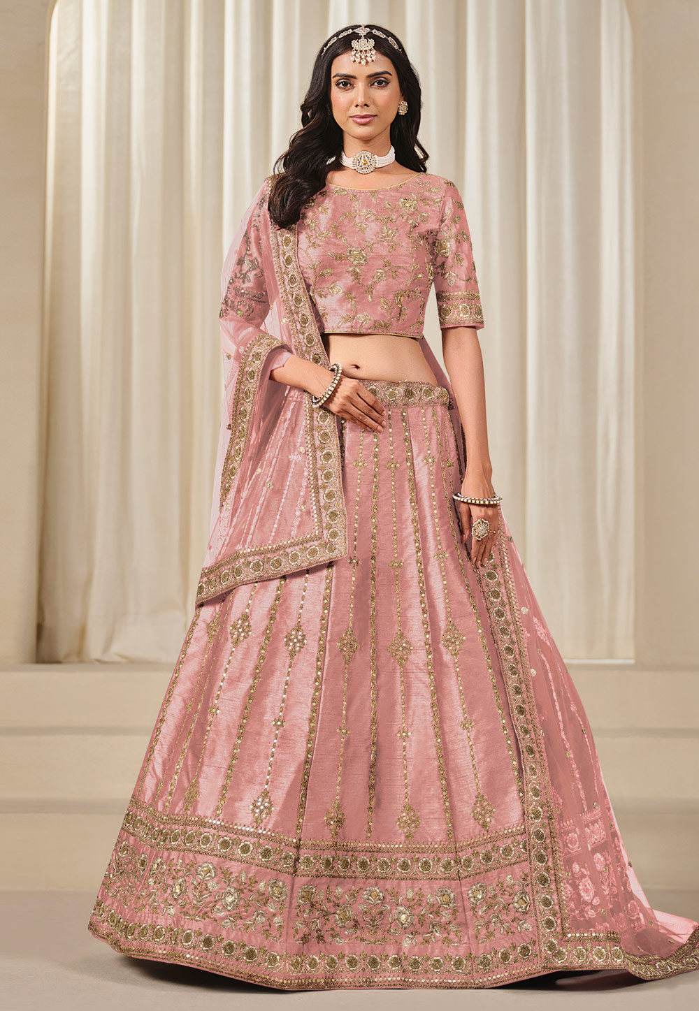 Pink Art Silk Lehenga Choli 312863