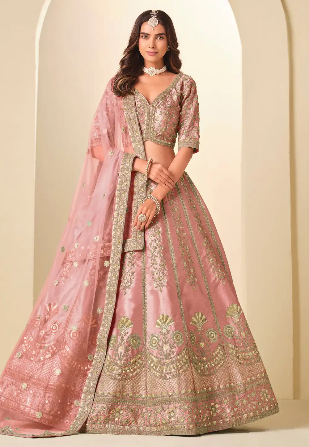 Pink Art Silk Lehenga Choli 323514