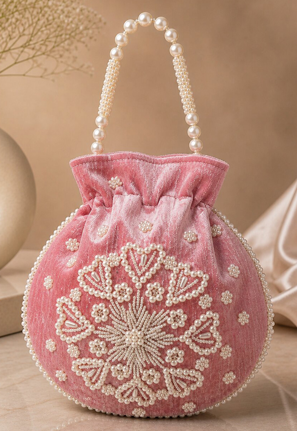 Pink Art Silk Potli Bags 329285
