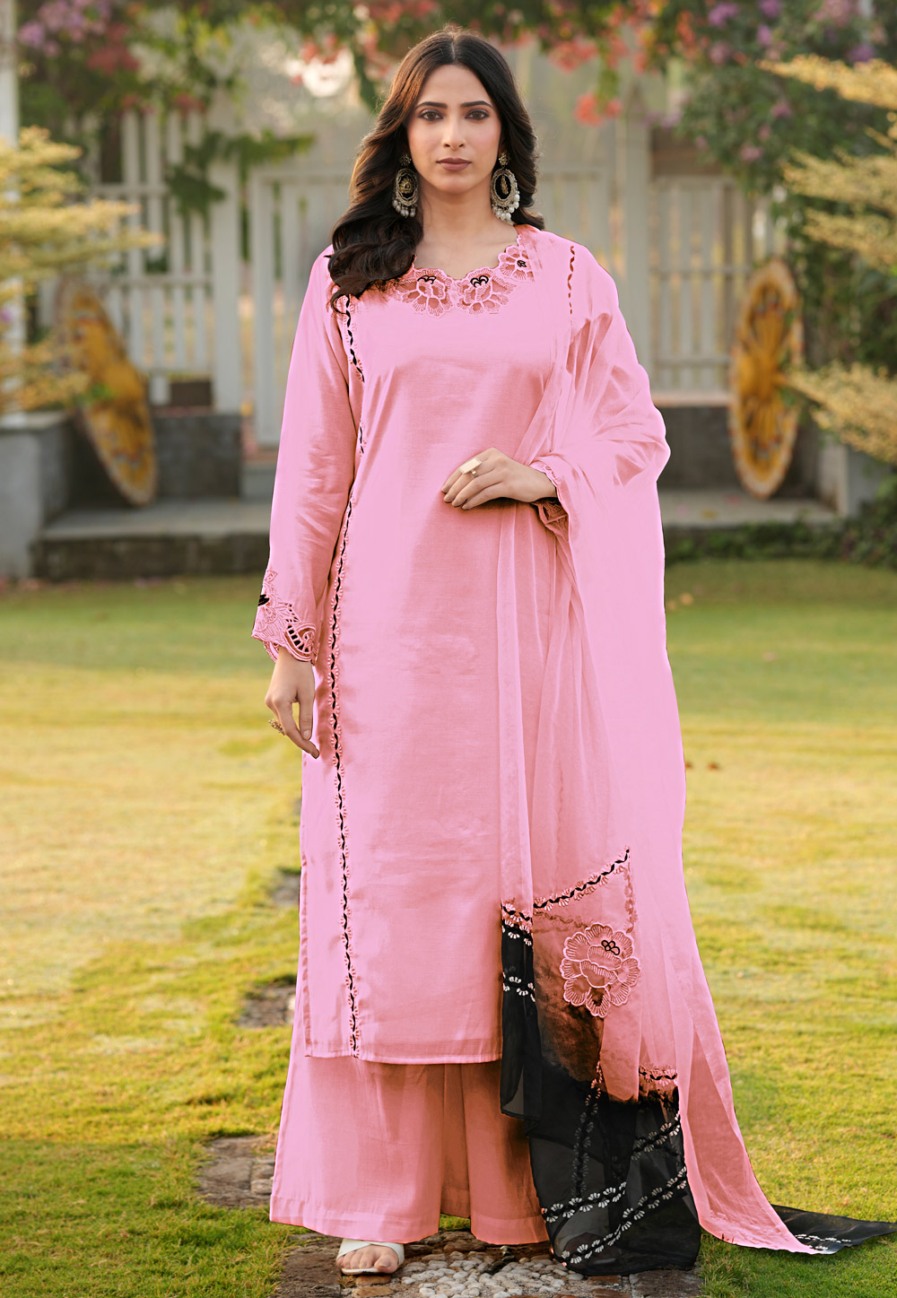 Pink Art Silk Readymade Palazzo Suit 325048