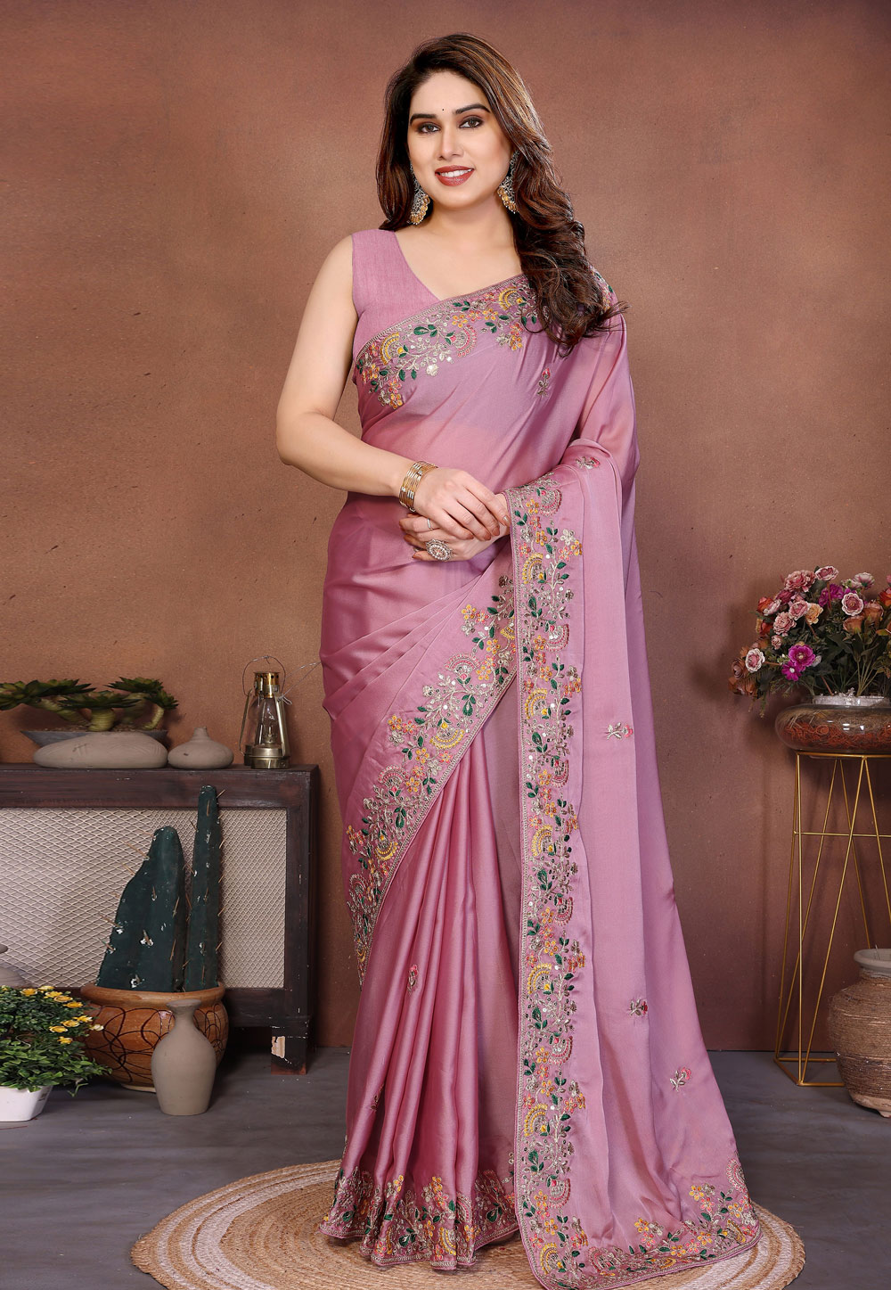 Pink Art Silk Saree With Blouse 327024