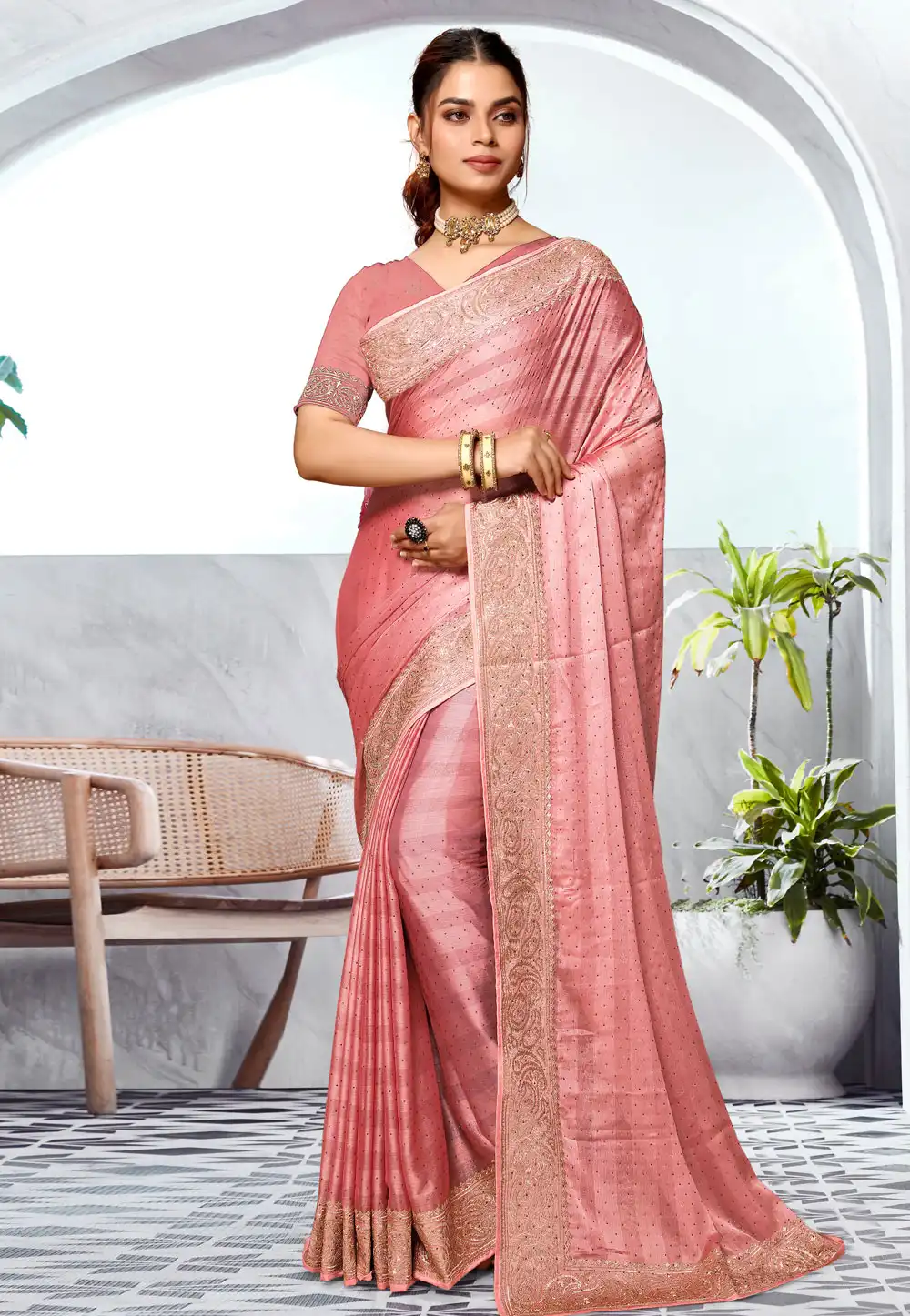 Pink Art Silk Saree With Blouse 285680