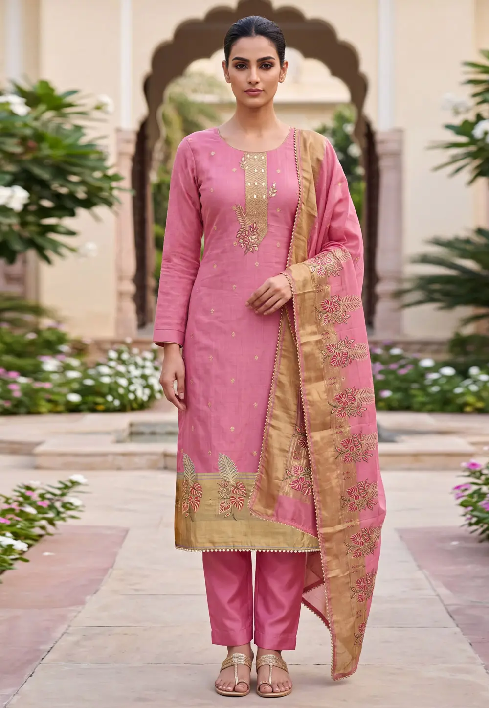 Pink Banarasi Cotton Straight Suit 335369
