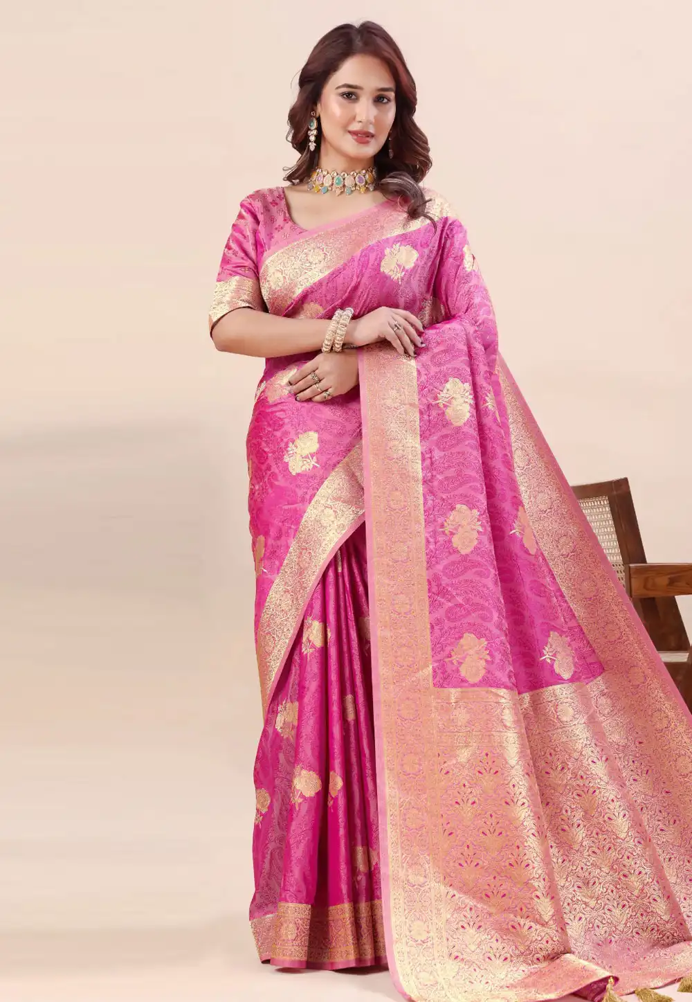 Pink Banarasi Jacquard Saree With Blouse 329029