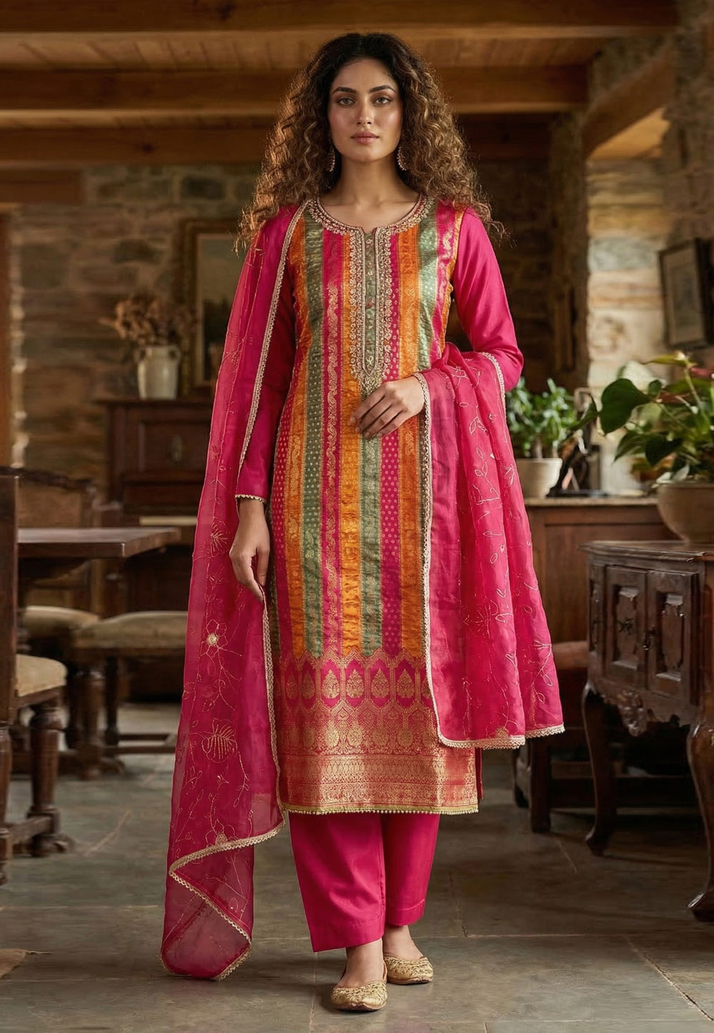 Pink Banarasi Jacquard Straight Suit 326105