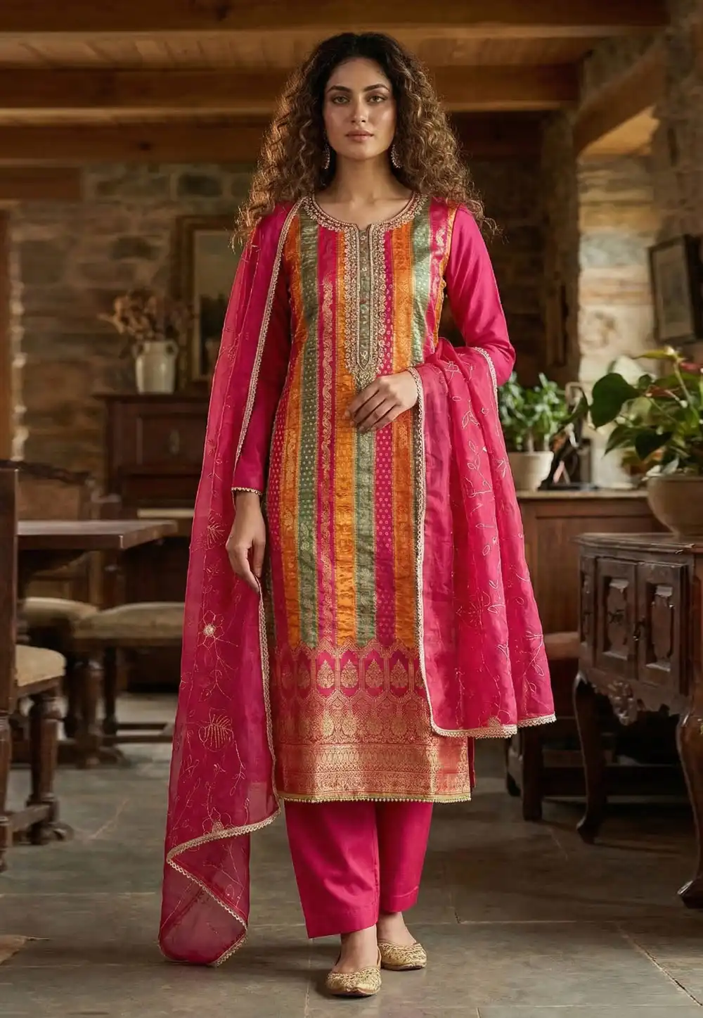 Pink Banarasi Jacquard Straight Suit 326105