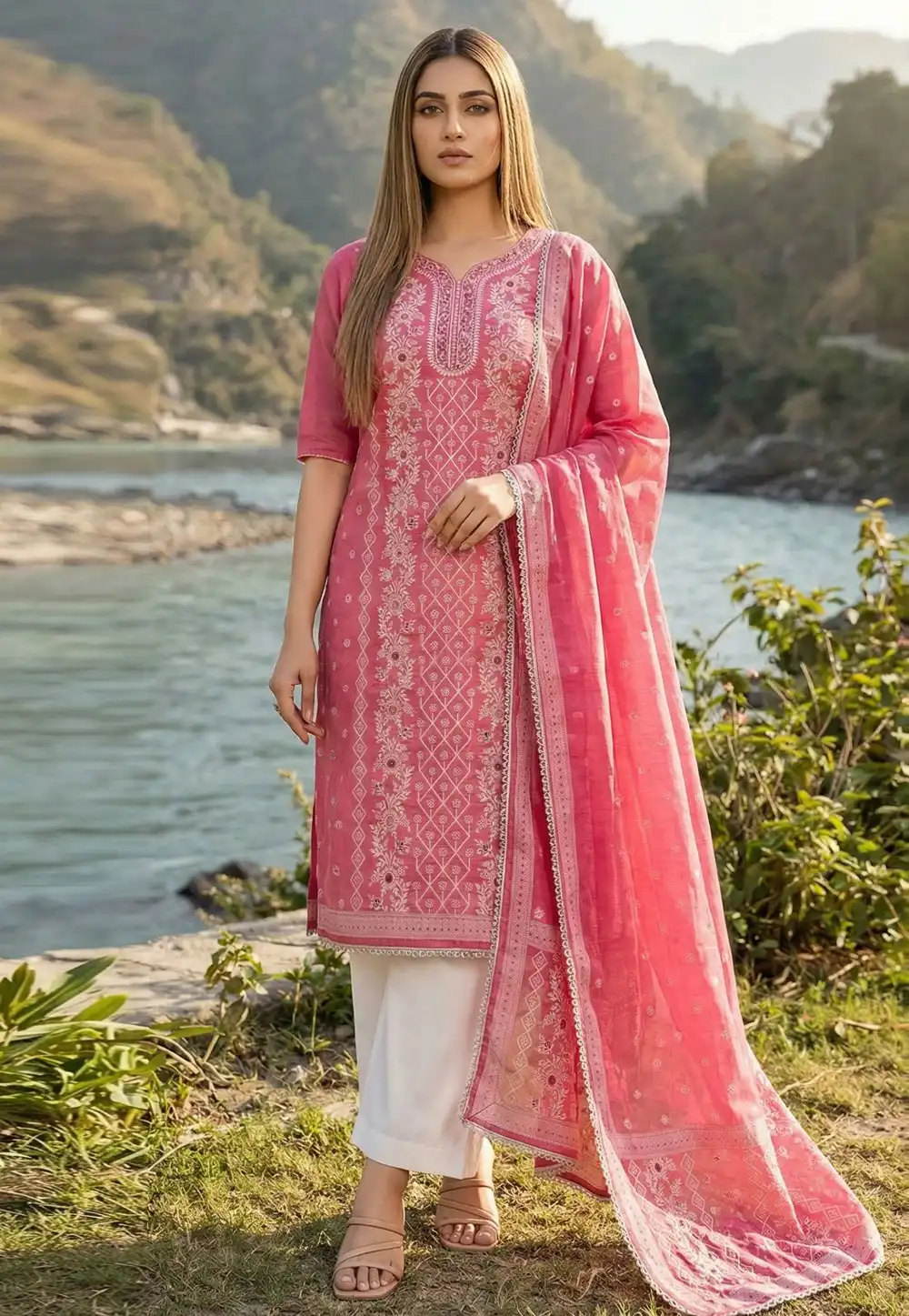 Pink Banarasi Pakistani Suit 326445