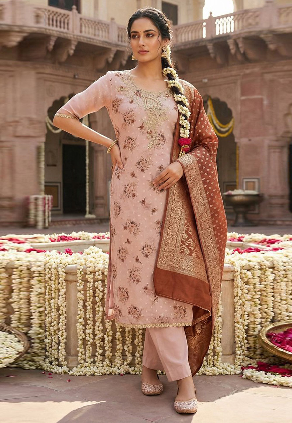Pink Banarasi Pakistani Suit 326984