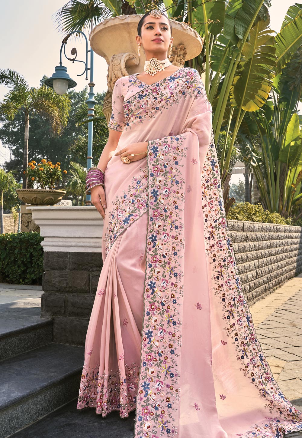 Pink Banarasi Saree With Blouse 306561