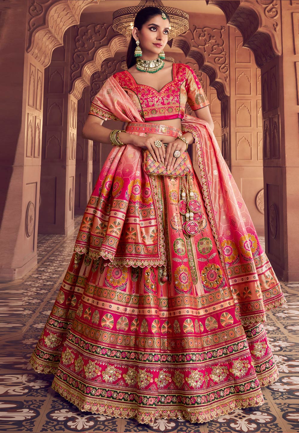 Pink Banarasi Silk Circular Lehenga Choli 323080