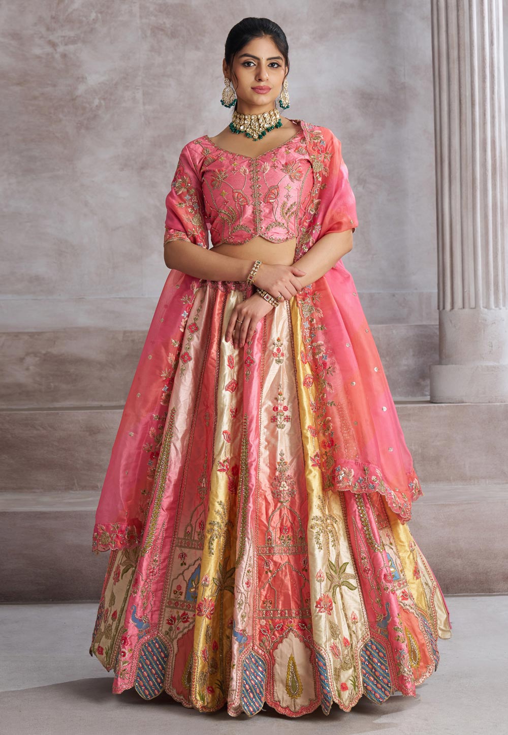 Pink Banarasi Silk Circular Lehenga Choli 309021