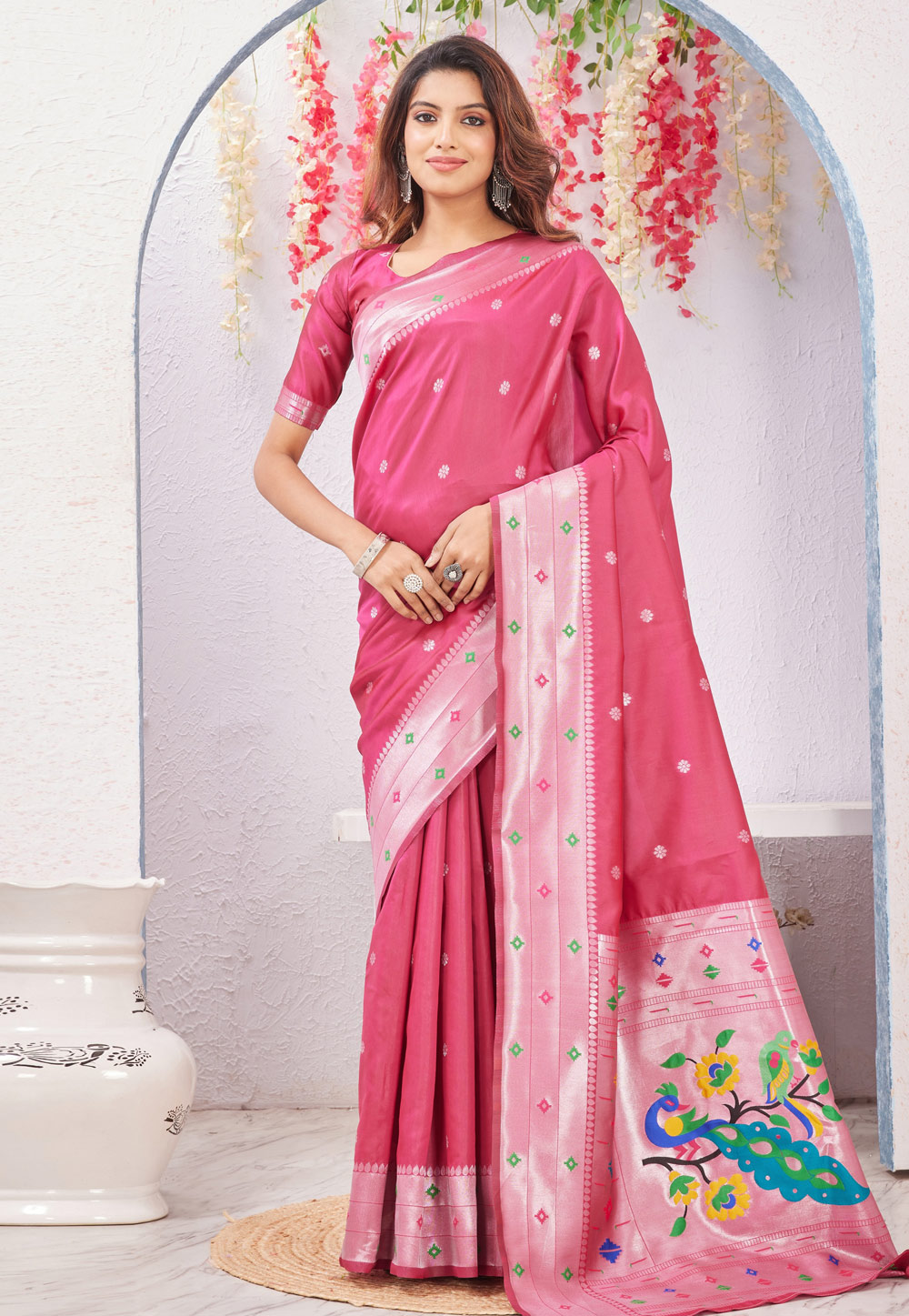 Pink Banarasi Silk Paithani Saree 325256