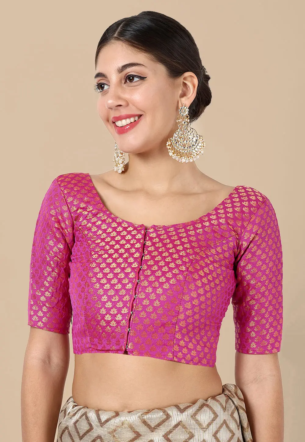 Pink Banarasi Silk Readymade Blouse 333205