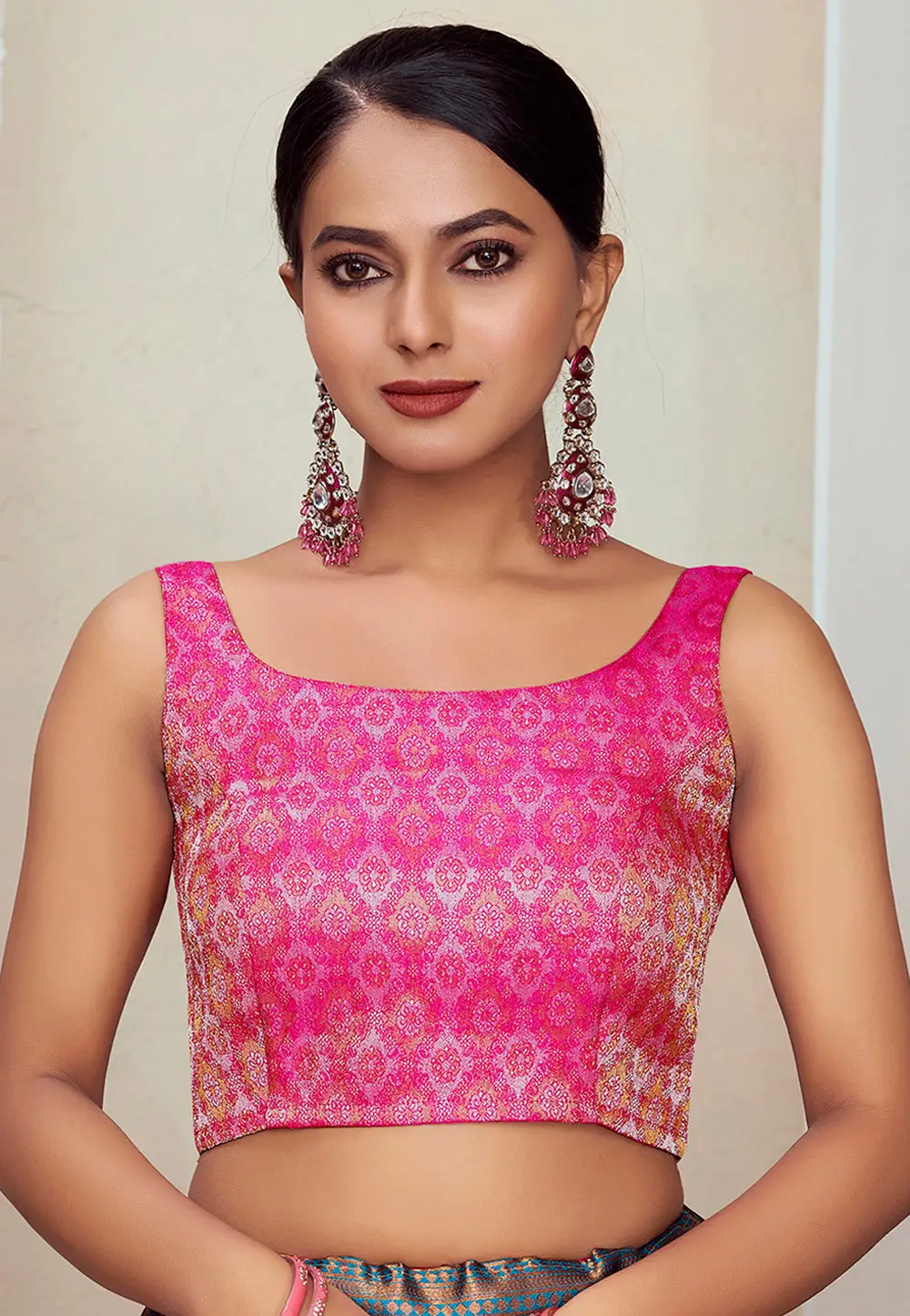 Pink Banarasi Silk Readymade Blouse 333216