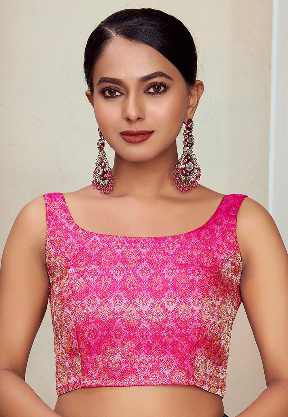 Pink Banarasi Silk Readymade Blouse 286711