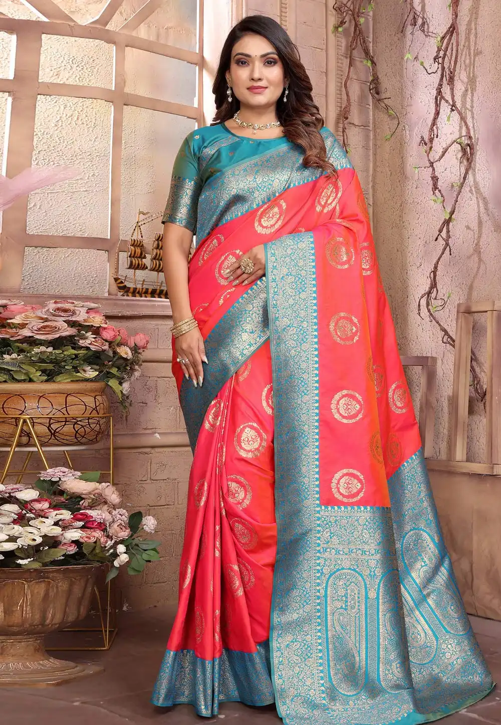 Pink Banarasi Silk Saree 313982
