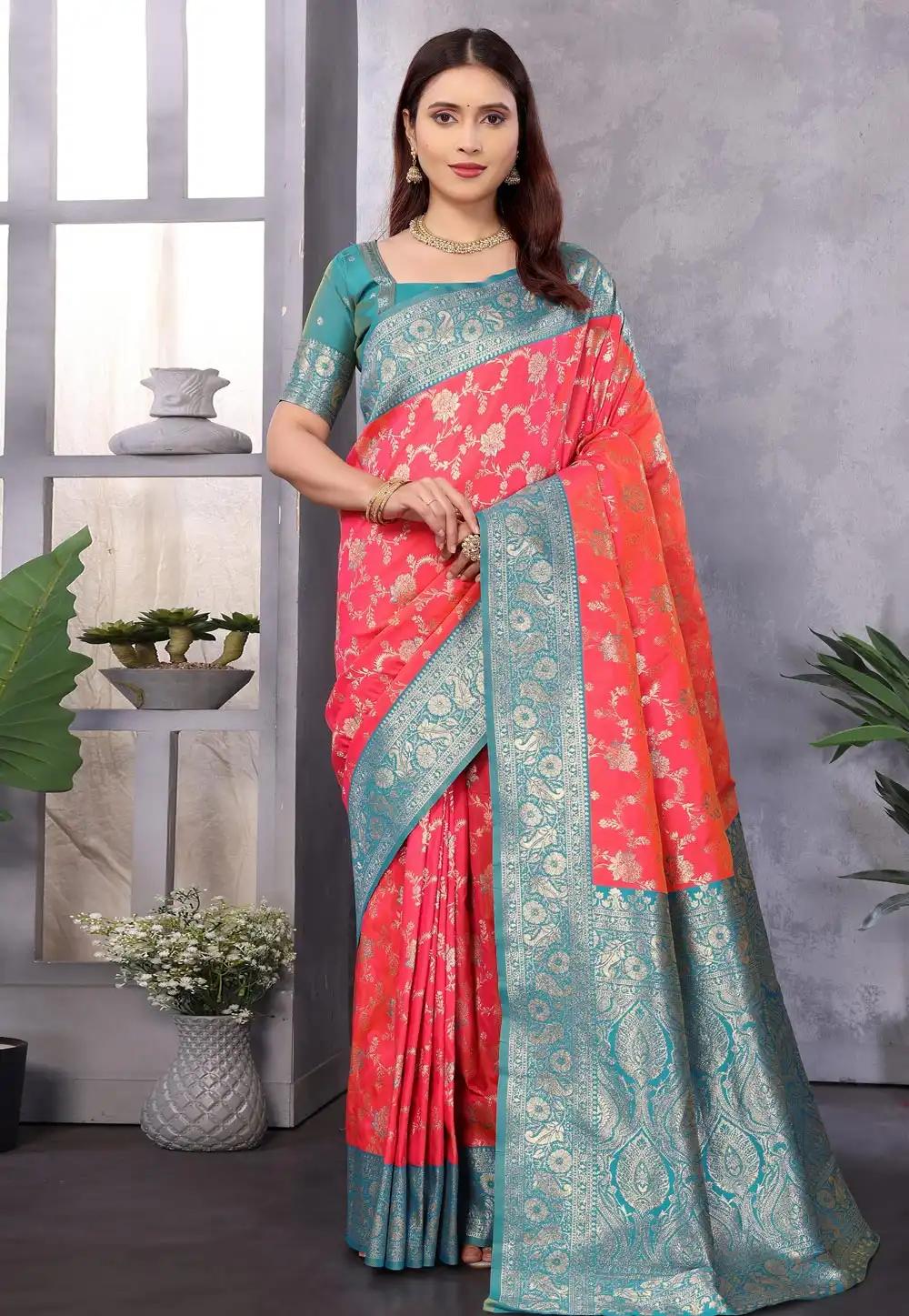 Pink Banarasi Silk Saree 313968