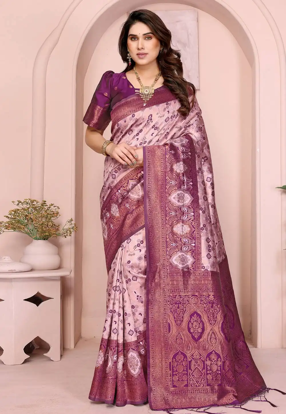 Pink Banarasi Silk Saree 314424