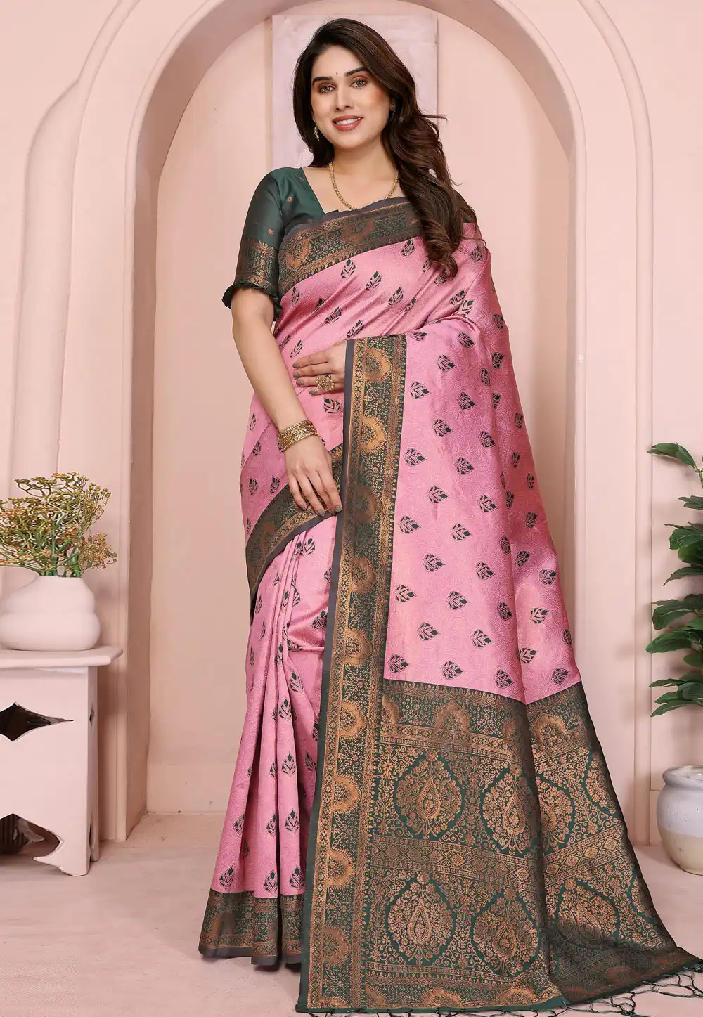 Pink Banarasi Silk Saree 314432
