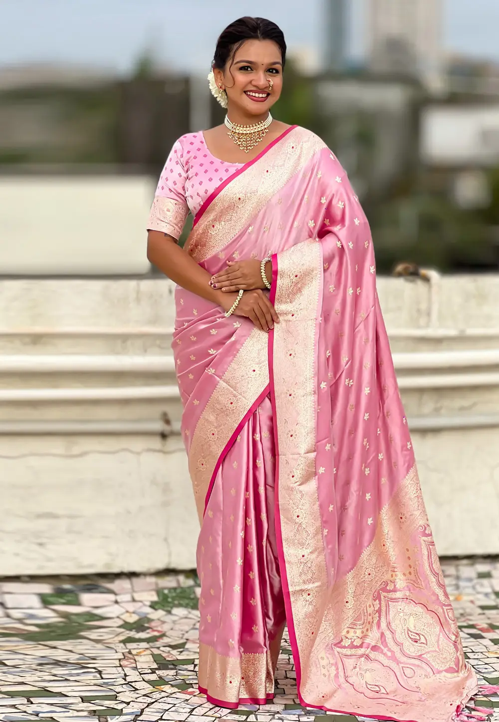 Pink Banarasi Silk Saree 332230