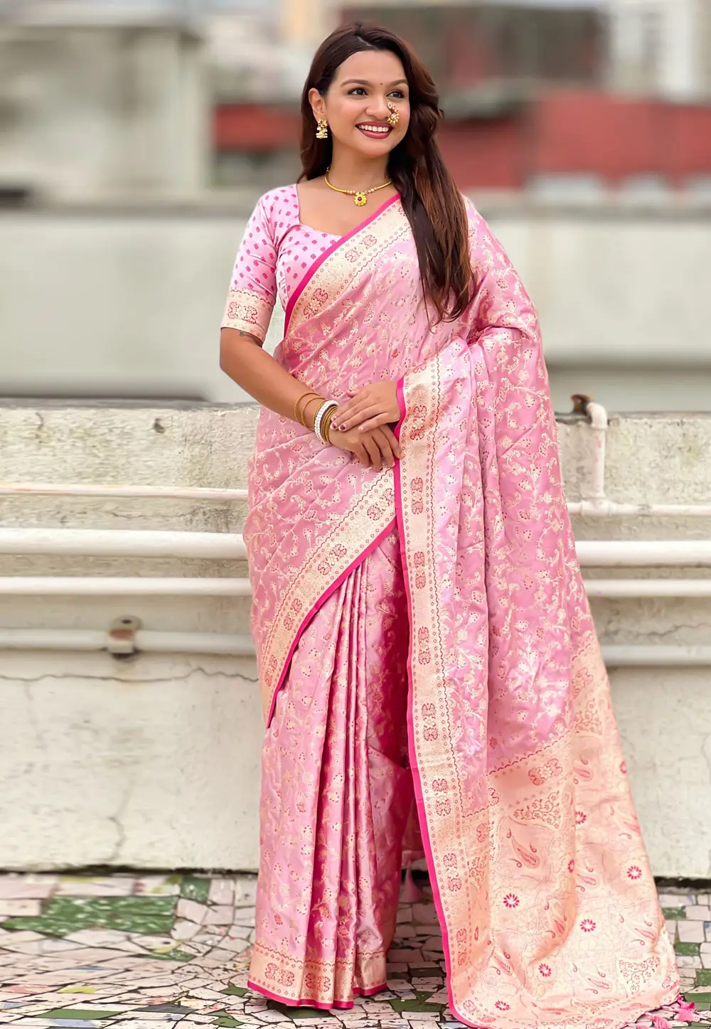 Pink Banarasi Silk Saree 332232