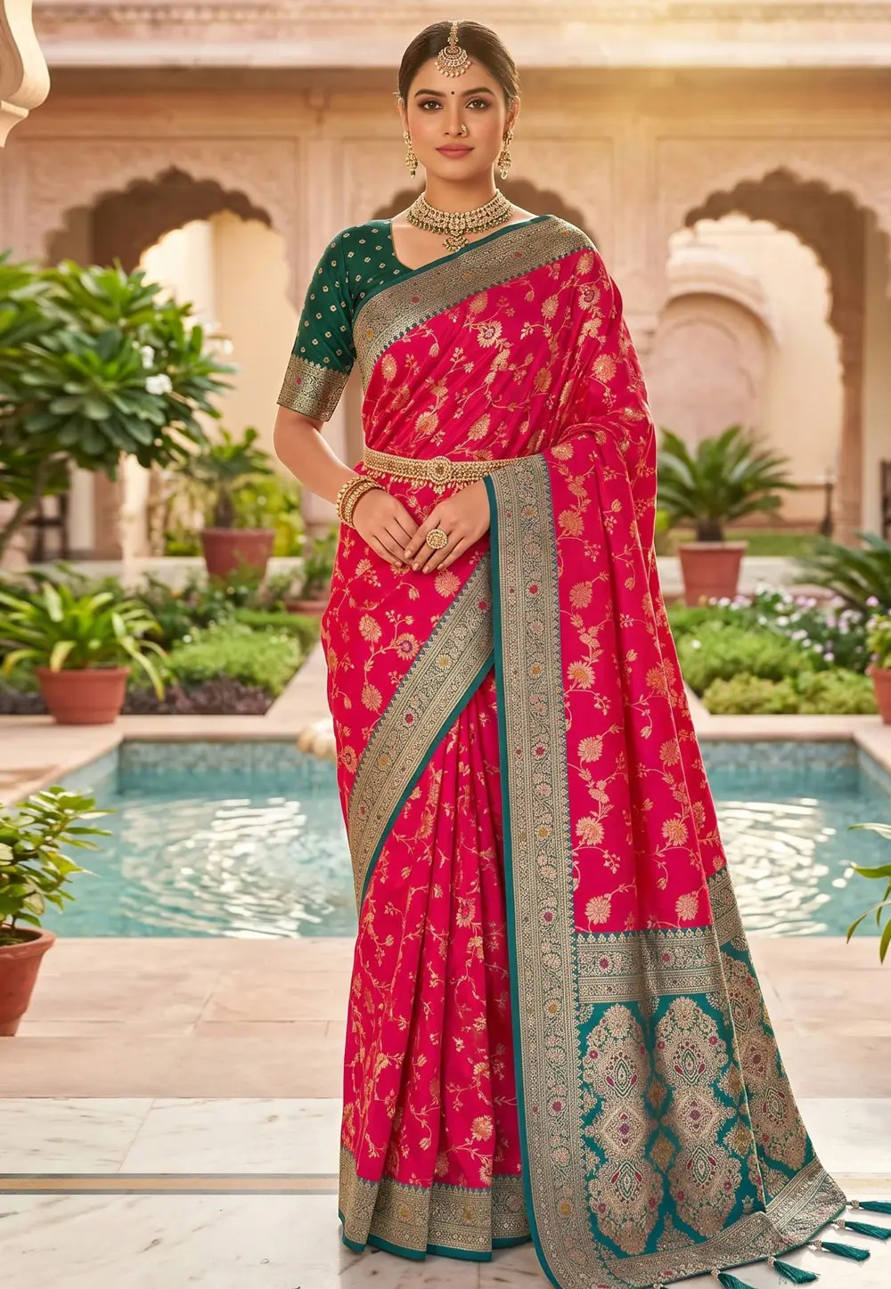 Pink Banarasi Silk Saree 332413
