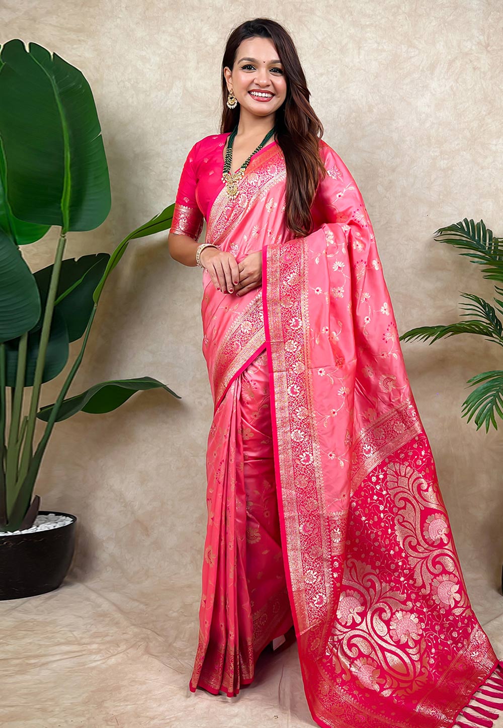 Pink Banarasi Silk Saree 320678
