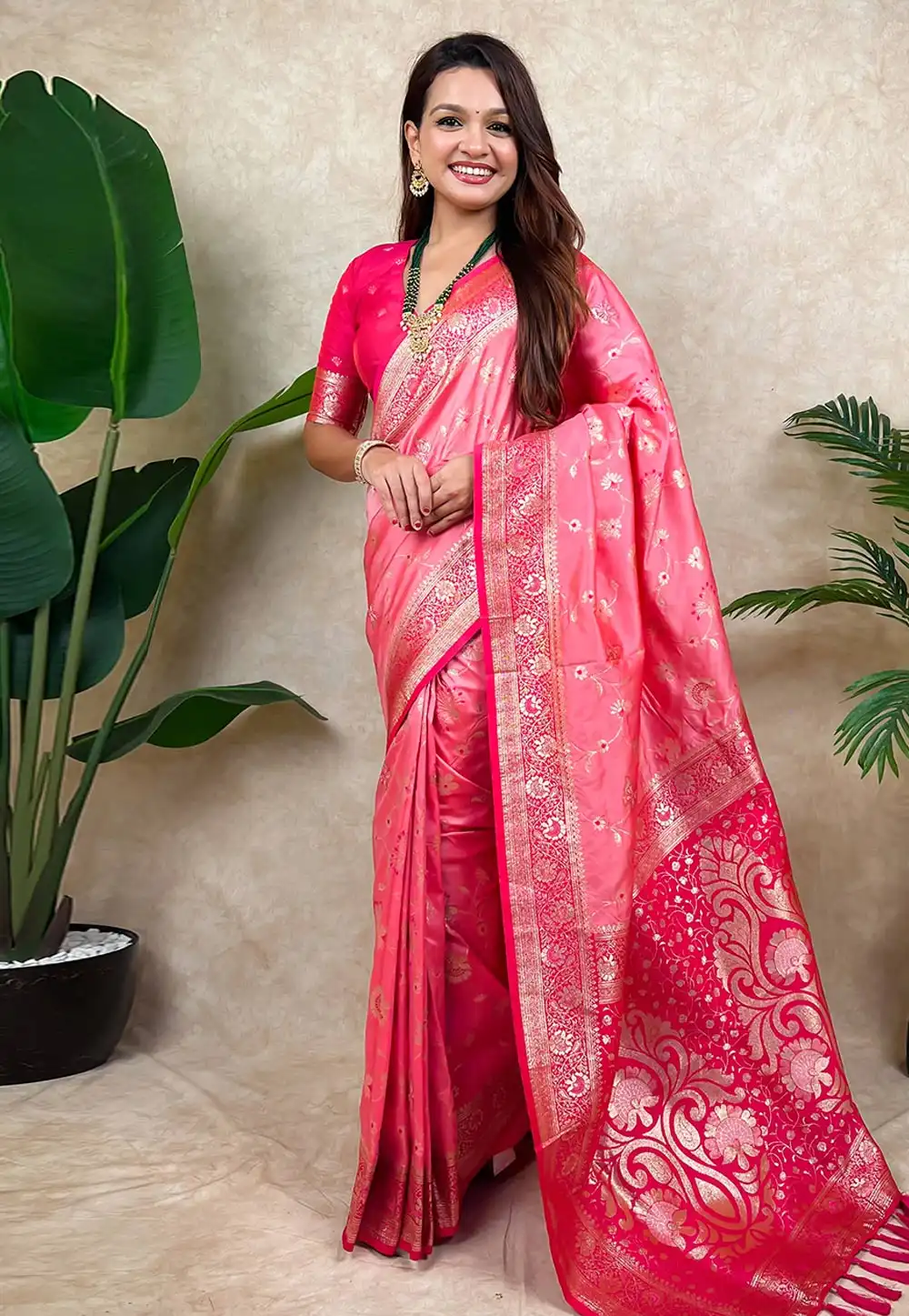 Pink Banarasi Silk Saree 320678