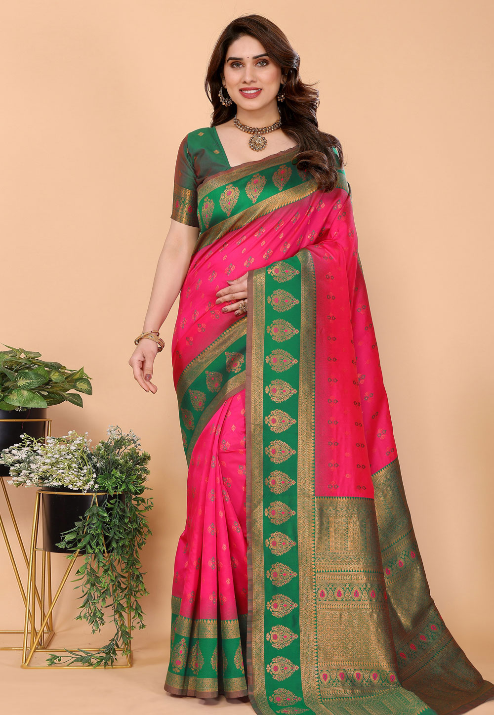 Pink Banarasi Silk Saree 311494