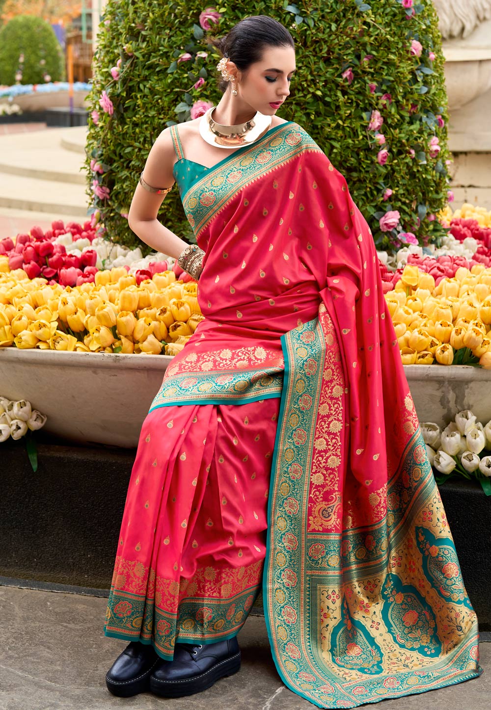 Pink Banarasi Silk Saree 307396