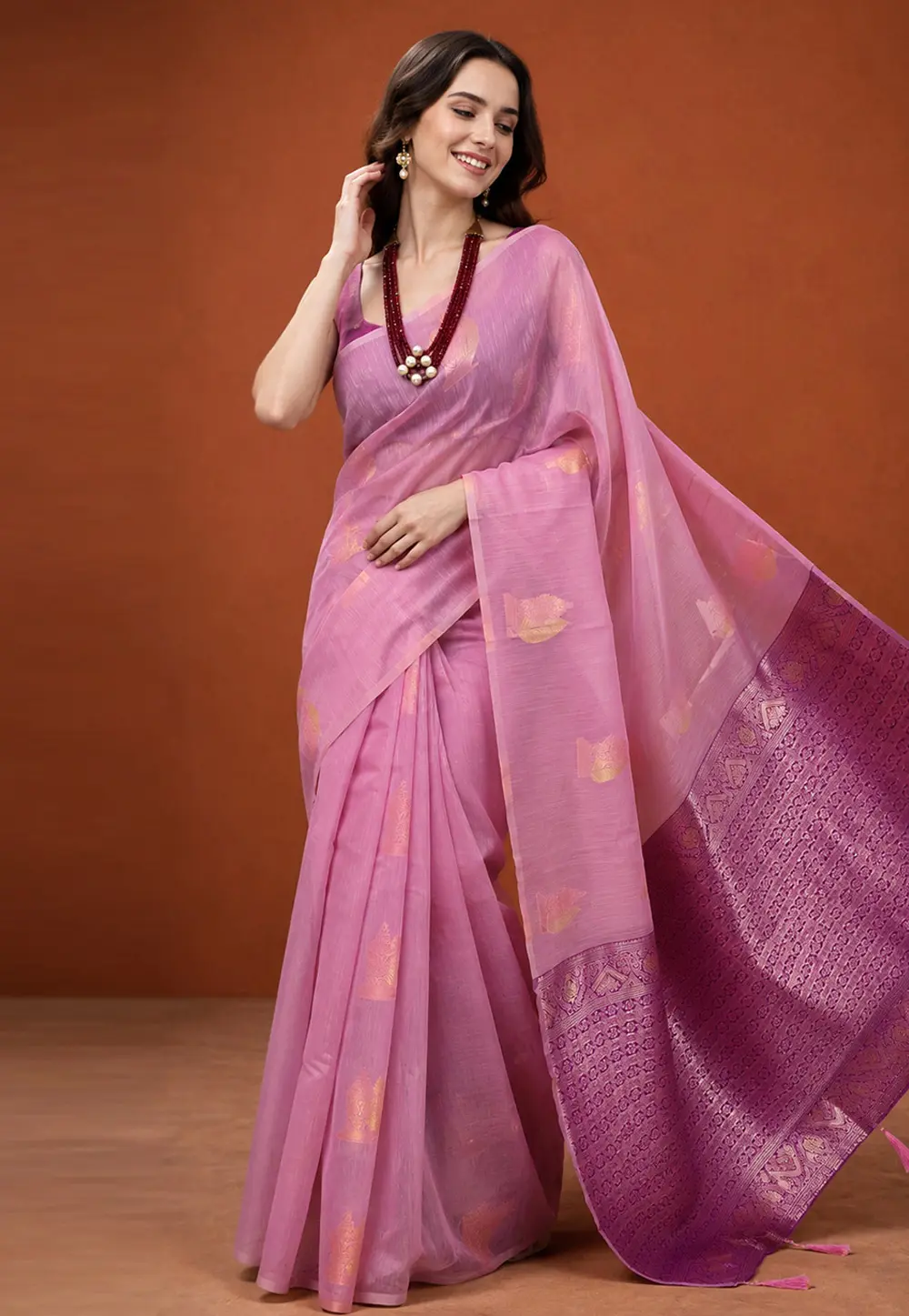 Pink Banarasi Silk Saree 331718