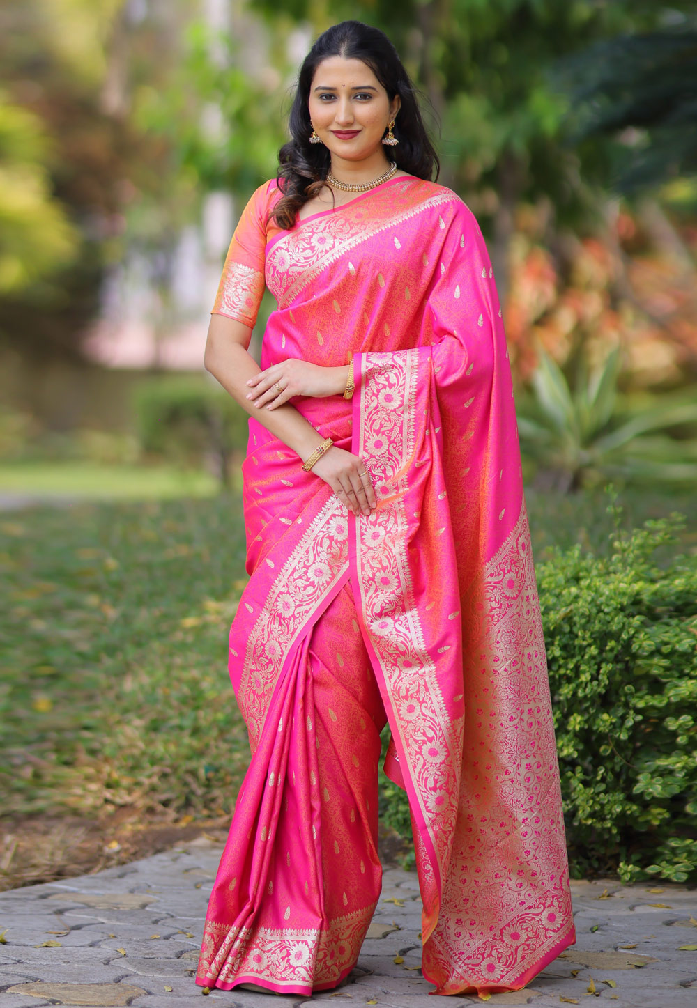 Pink Banarasi Silk Saree 328076