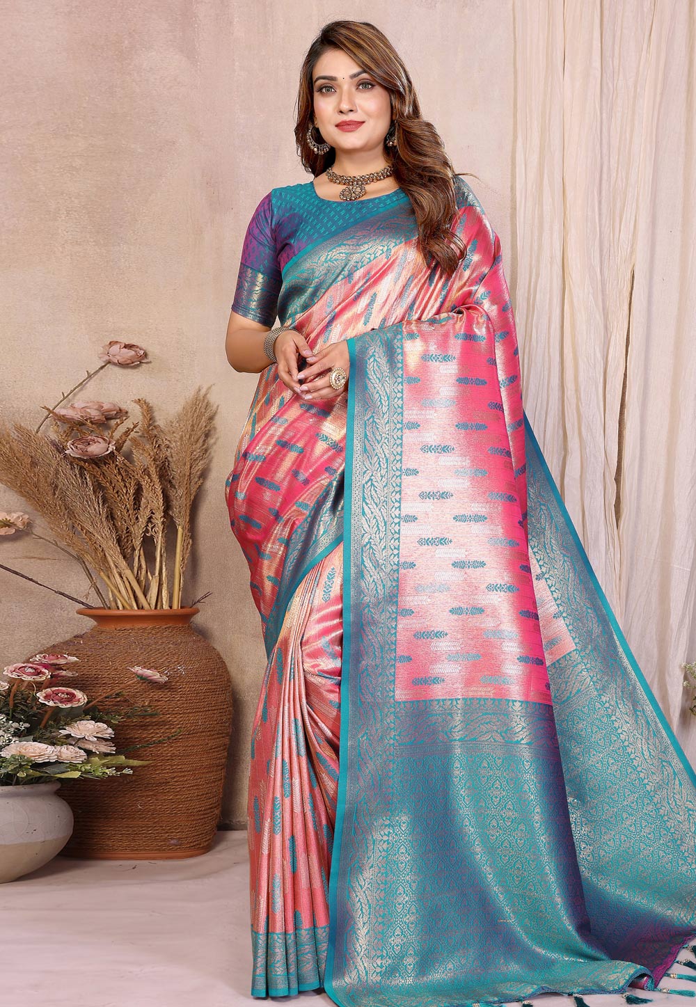 Pink Banarasi Silk Saree 320609