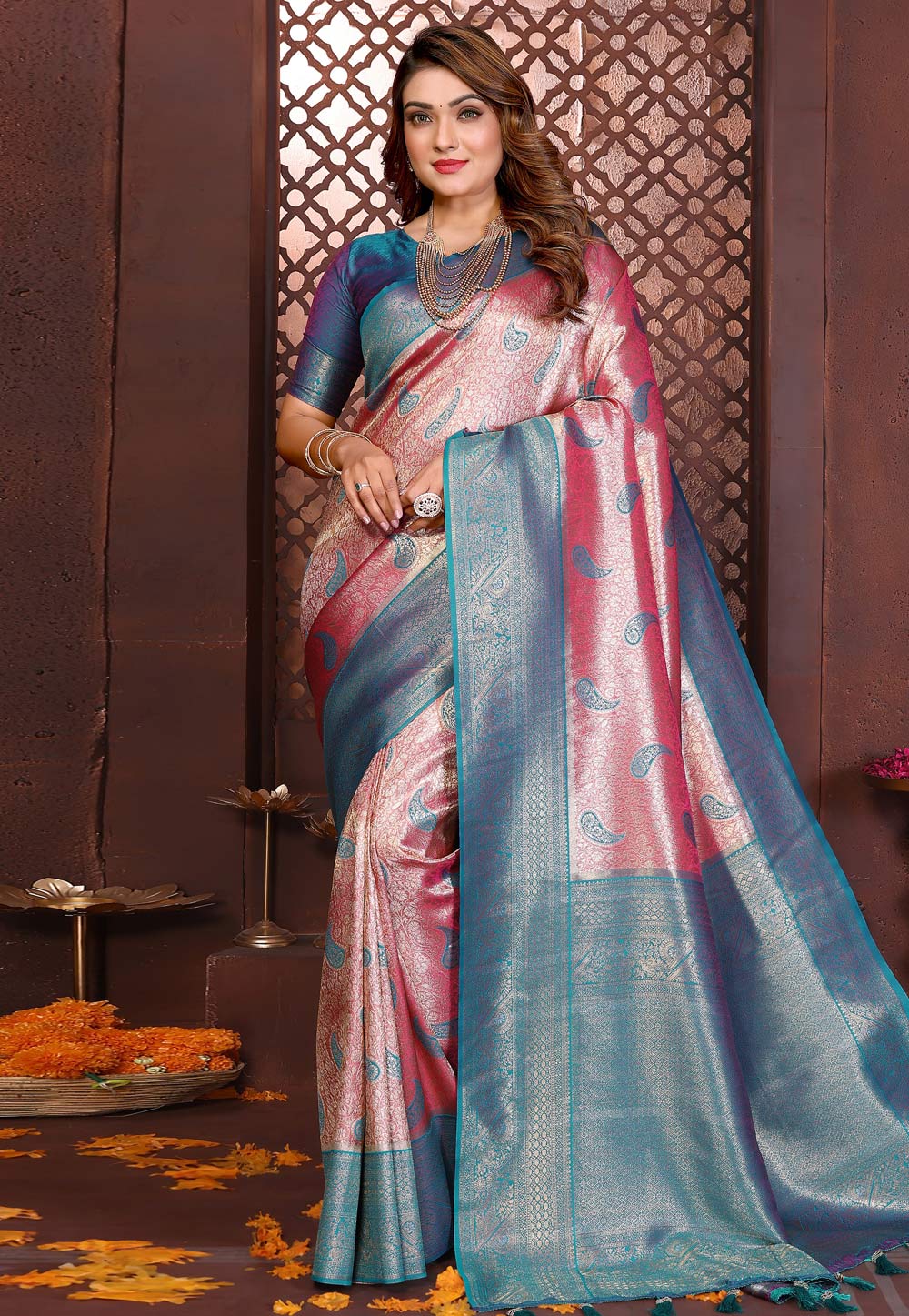 Pink Banarasi Silk Saree 320617