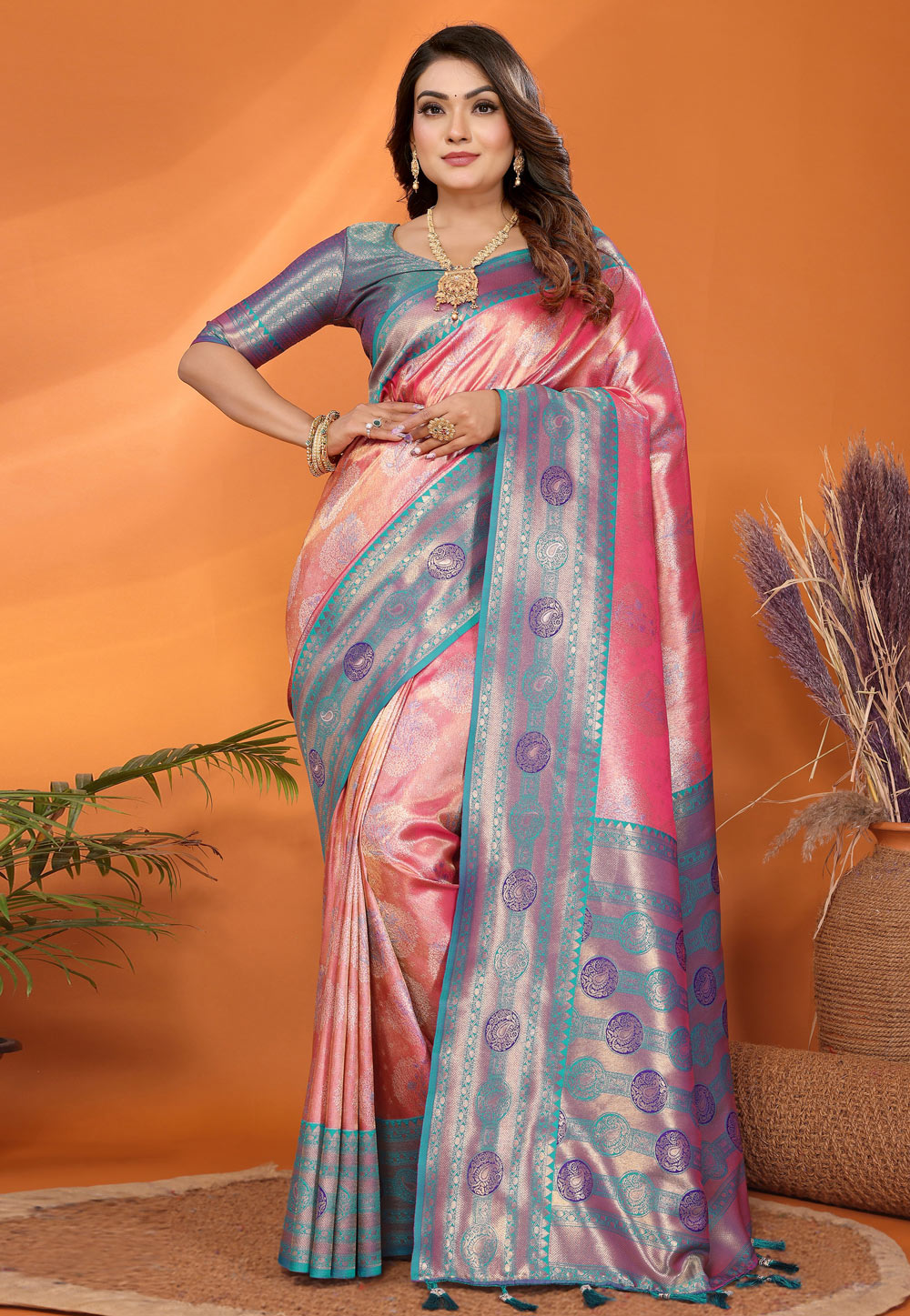 Pink Banarasi Silk Saree 306961