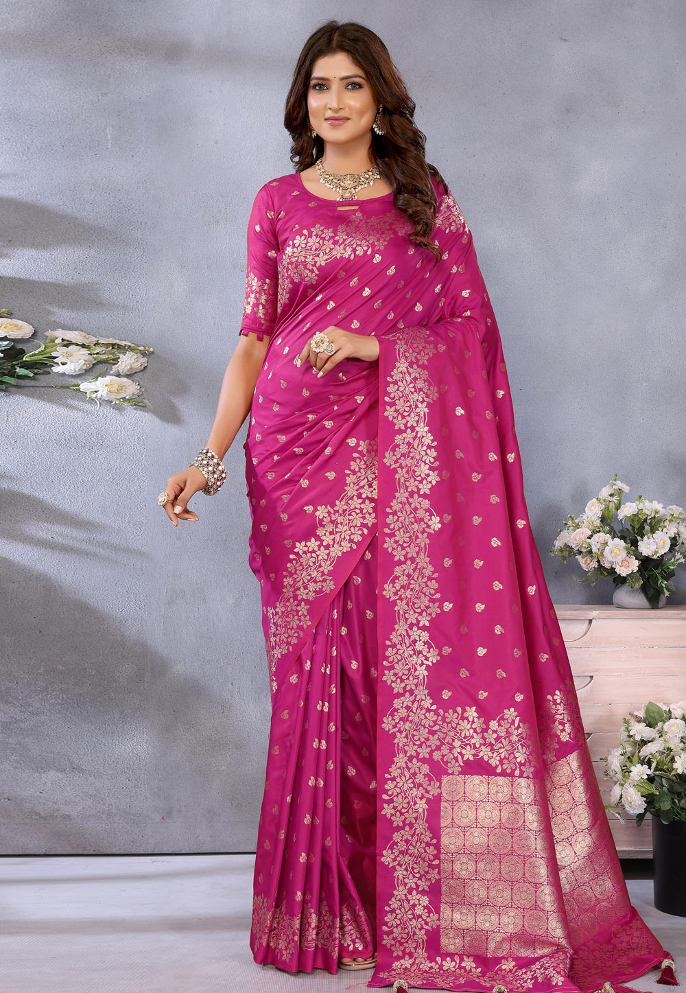 Pink Banarasi Silk Saree 311443