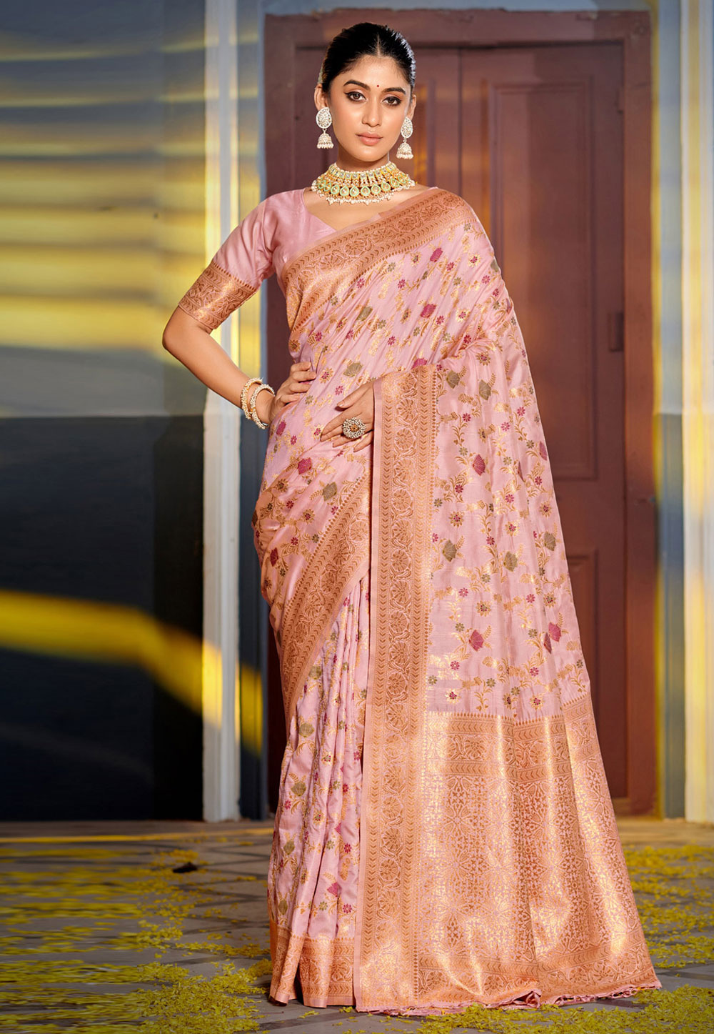 Pink Banarasi Silk Saree 311473