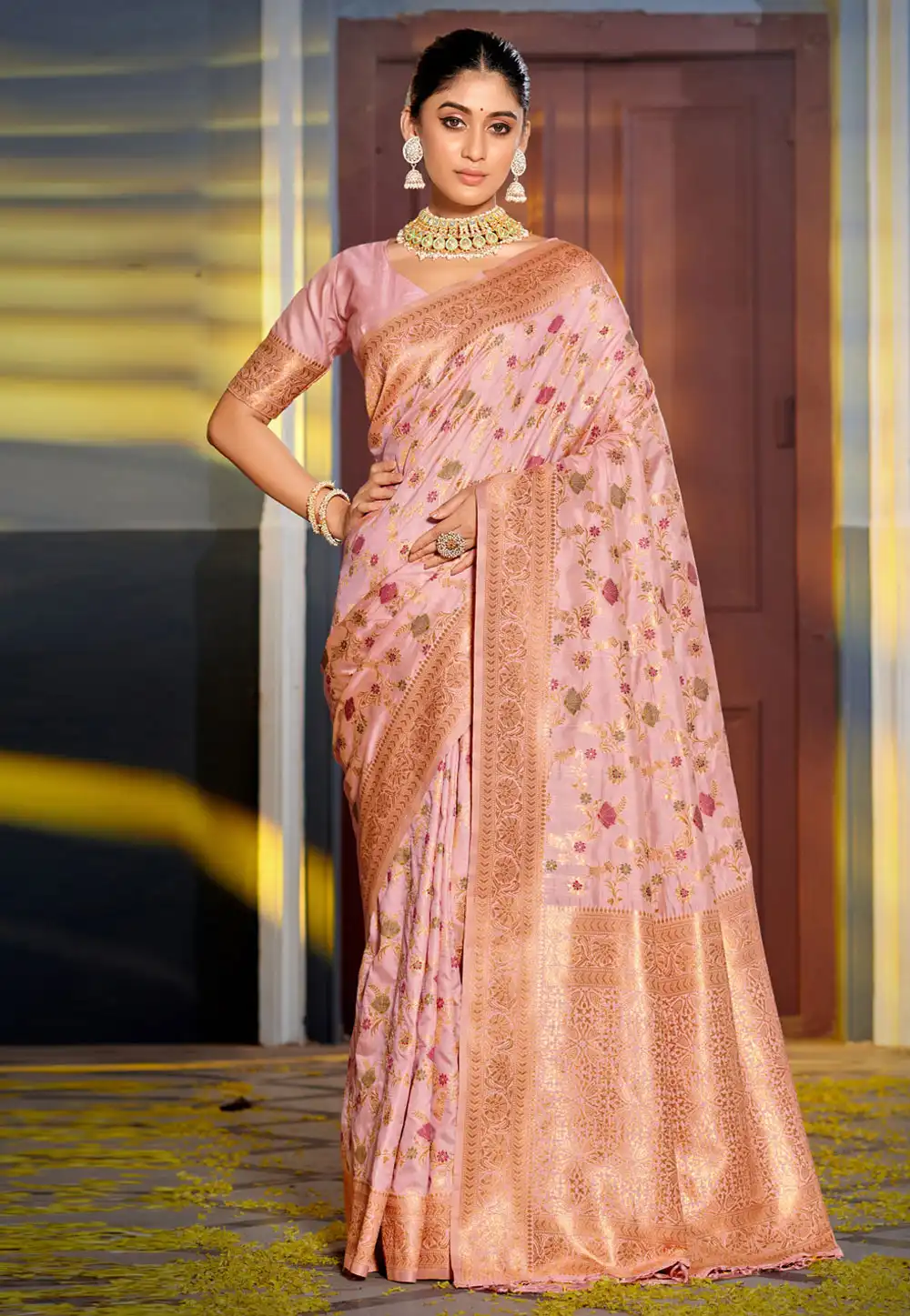 Pink Banarasi Silk Saree 311473