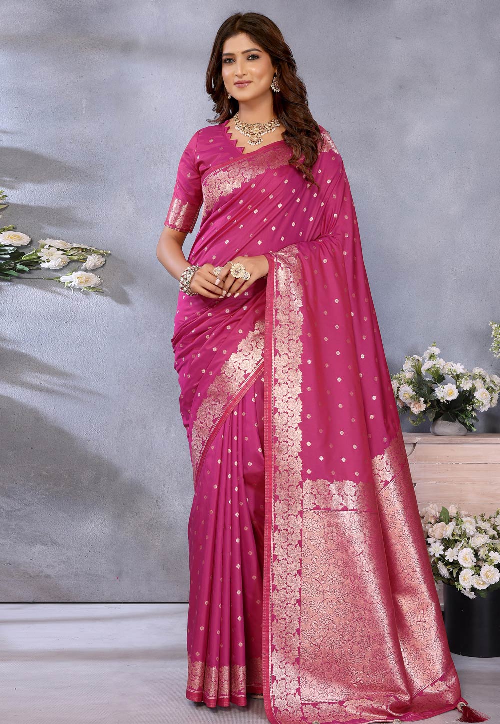 Pink Banarasi Silk Saree 311778