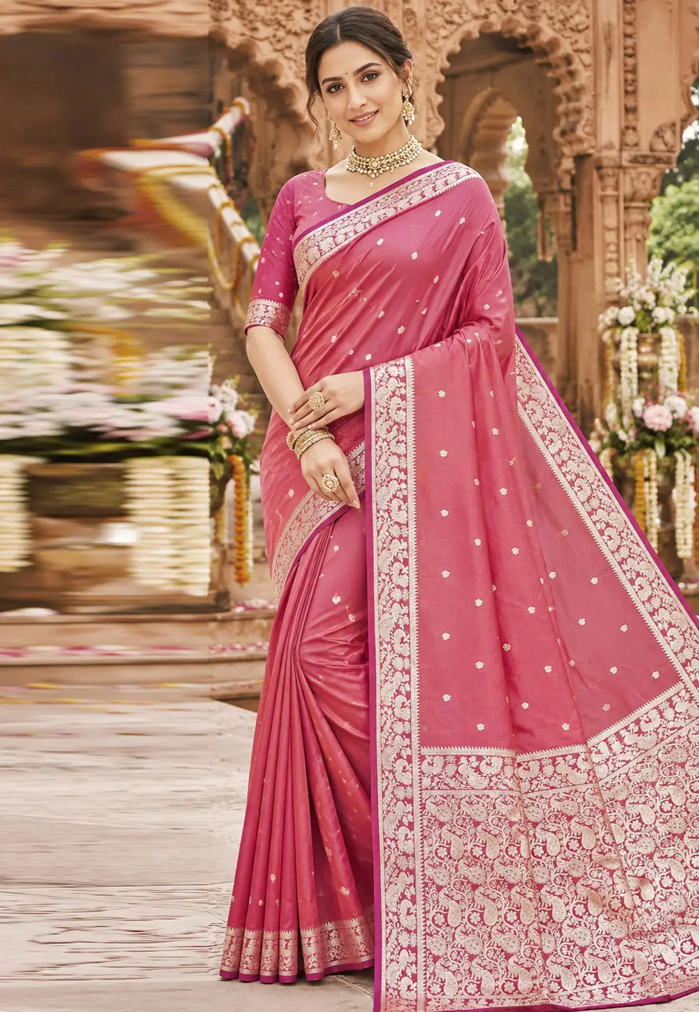 Pink Banarasi Silk Saree 333256