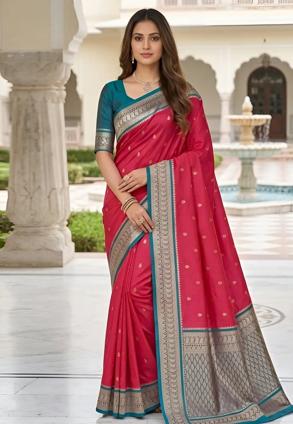 Pink Banarasi Silk Saree 333268