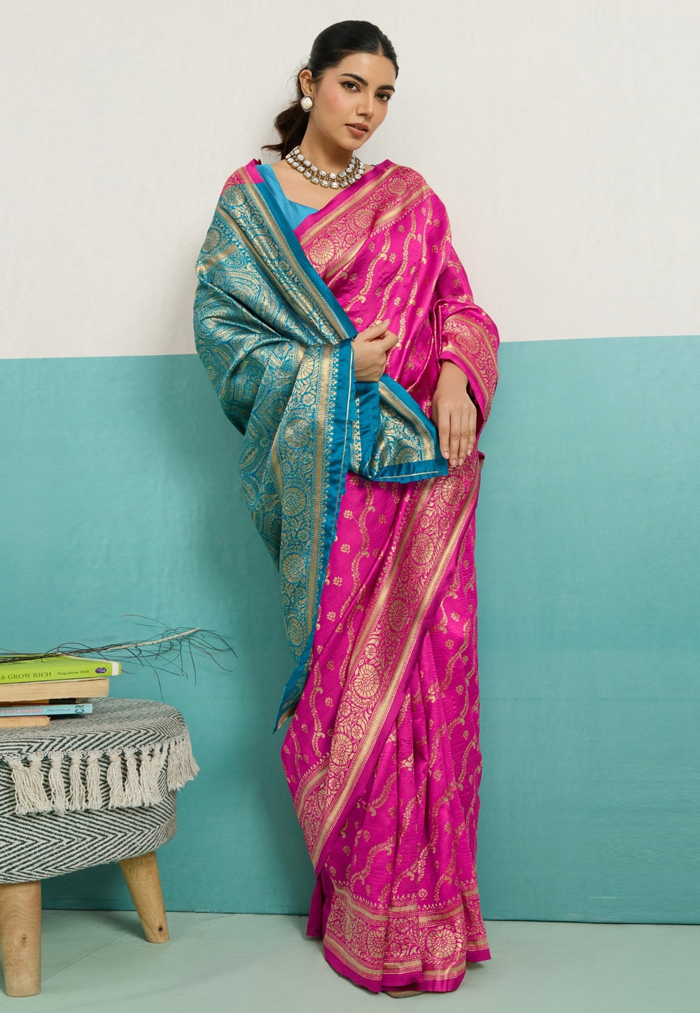 Pink Banarasi Silk Saree With Blouse 325241